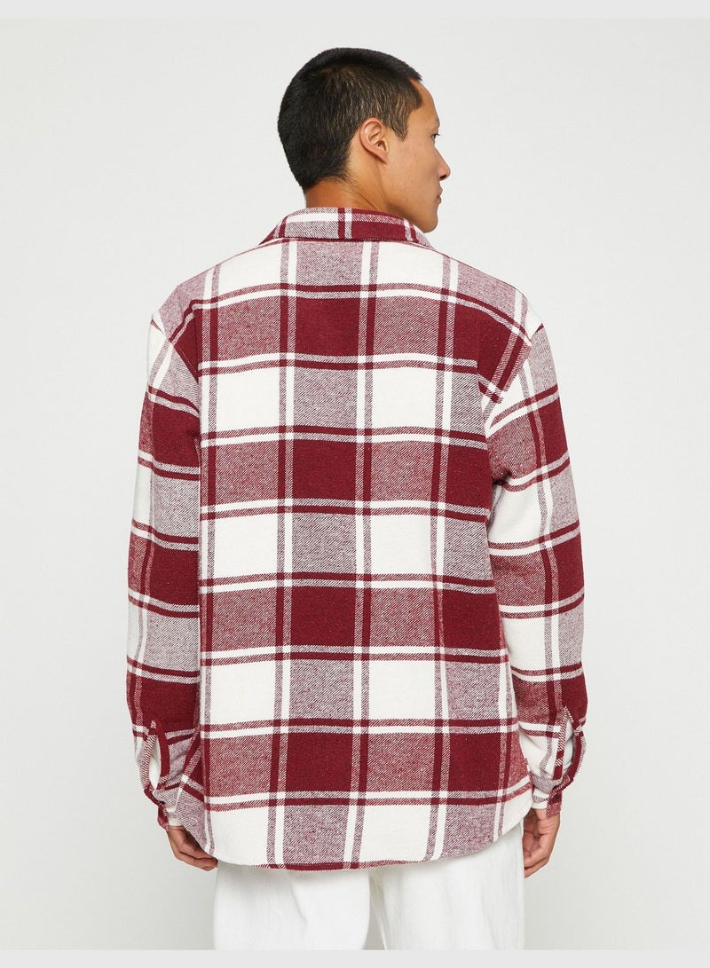 Check Plaid Shirt Pocket Detail Buttoned Long Sleeve