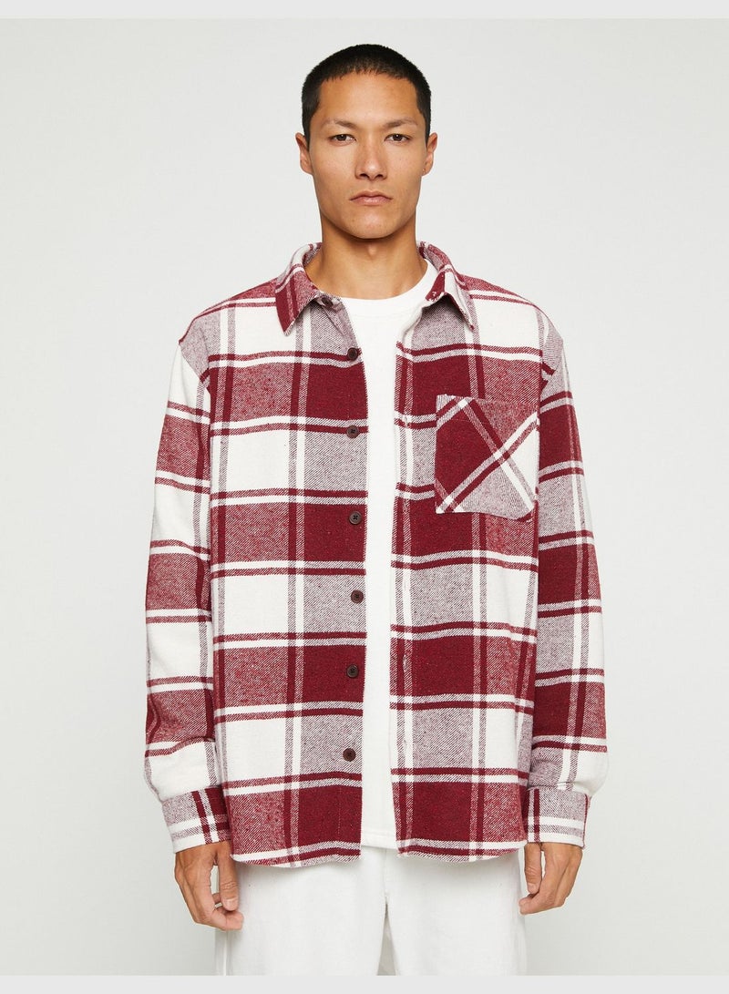 Check Plaid Shirt Pocket Detail Buttoned Long Sleeve