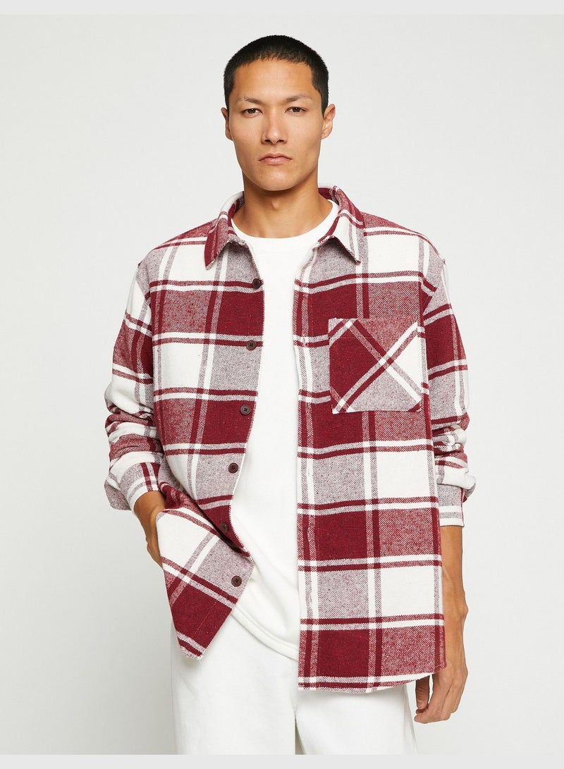 Check Plaid Shirt Pocket Detail Buttoned Long Sleeve