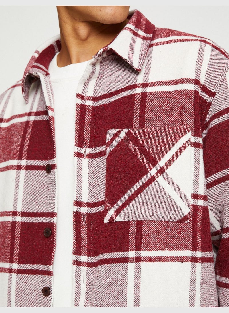 Check Plaid Shirt Pocket Detail Buttoned Long Sleeve