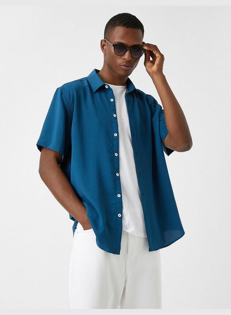 Basic Short Sleeve Shirt Classic Neck Buttoned