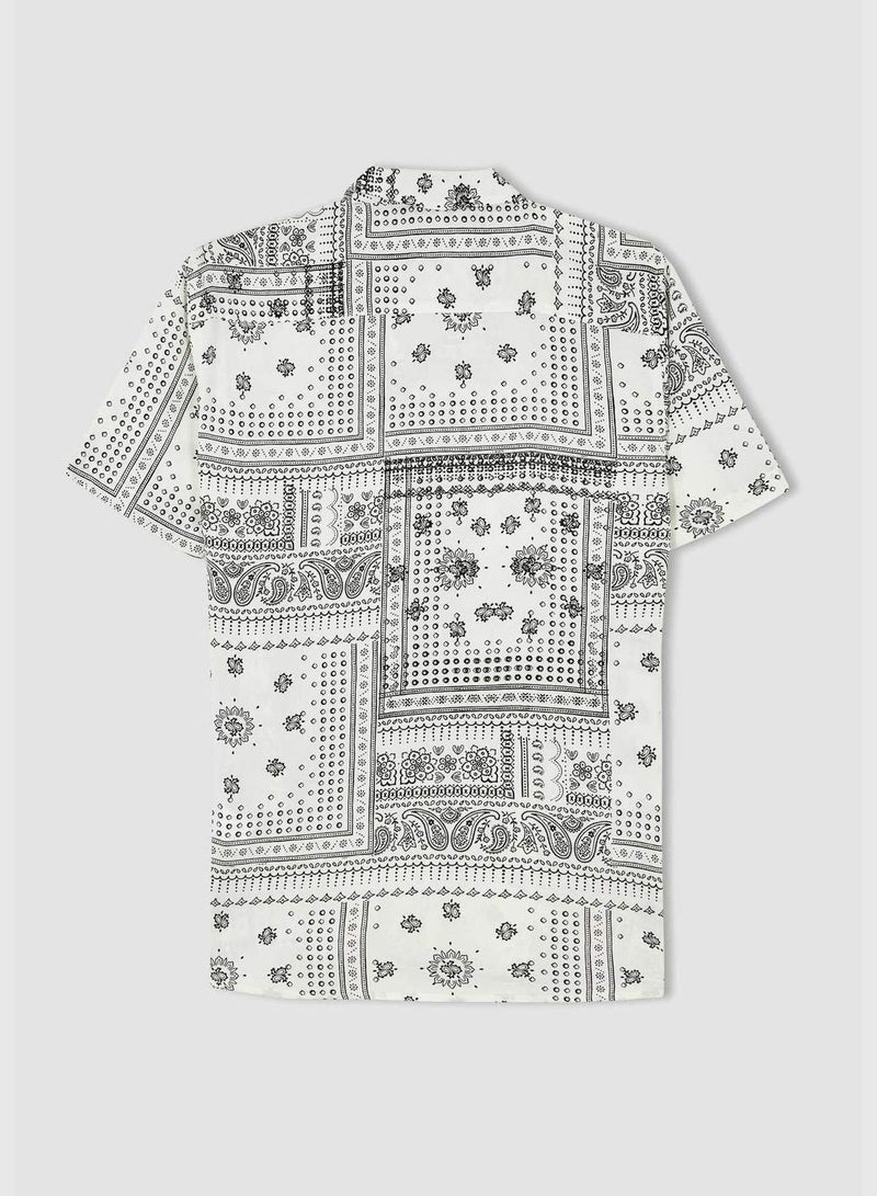 Regular Fit Short Sleeve Ethnic Print Viscose Shirt