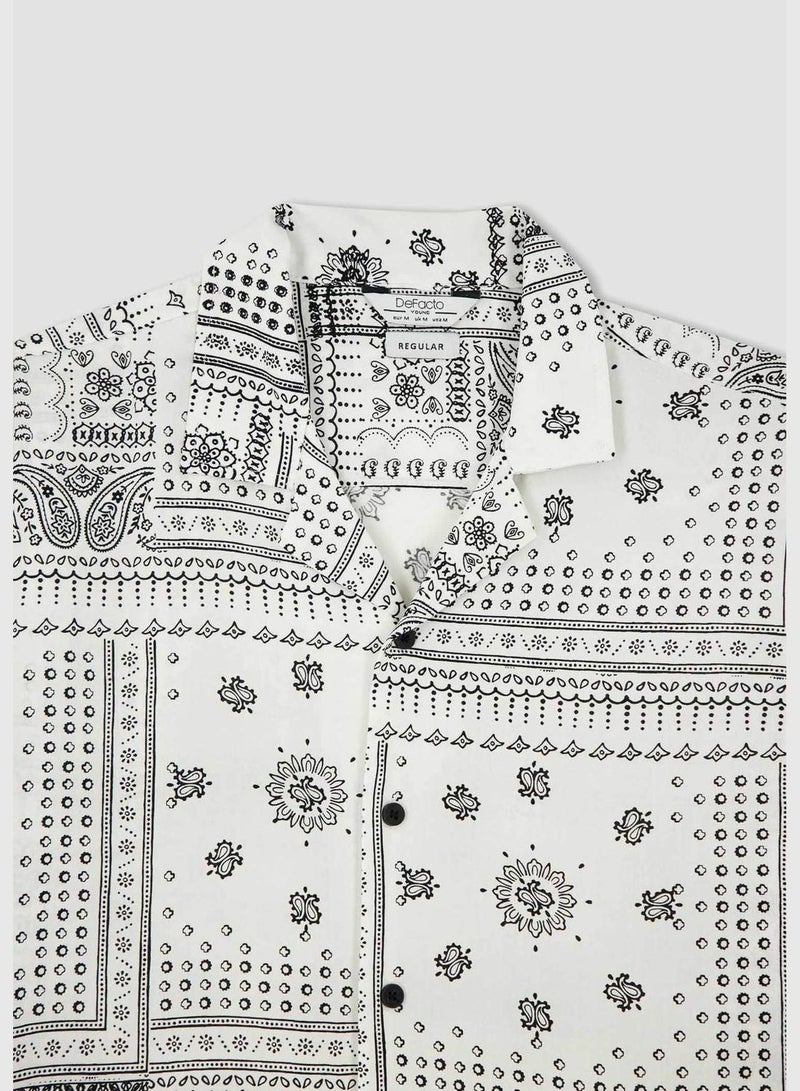 Regular Fit Short Sleeve Ethnic Print Viscose Shirt