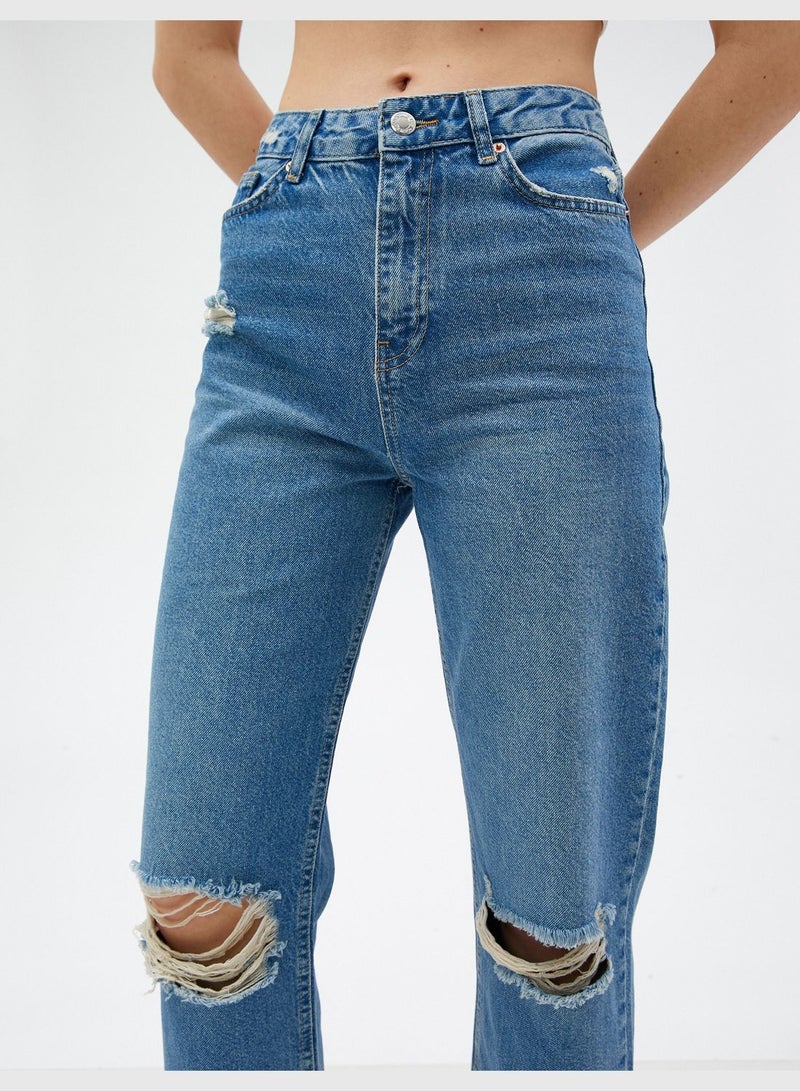 High Waist Destroyed Straight Leg Denim Trousers - Eve Jeans