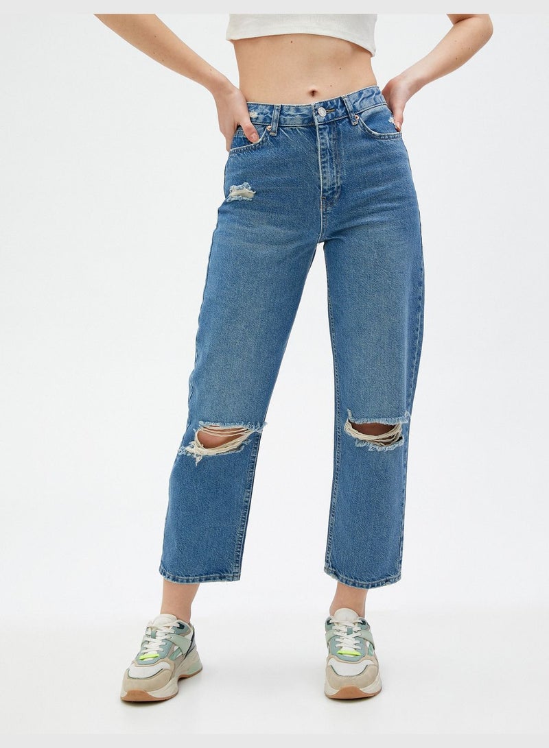 High Waist Destroyed Straight Leg Denim Trousers - Eve Jeans