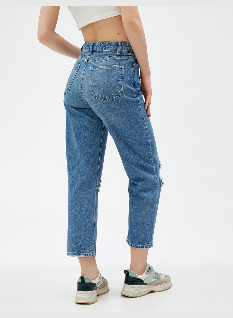 High Waist Destroyed Straight Leg Denim Trousers - Eve Jeans