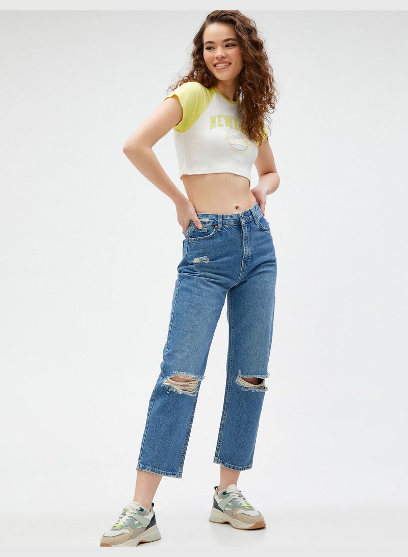 High Waist Destroyed Straight Leg Denim Trousers - Eve Jeans