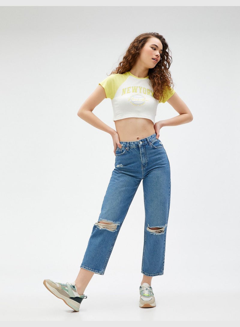 High Waist Destroyed Straight Leg Denim Trousers - Eve Jeans