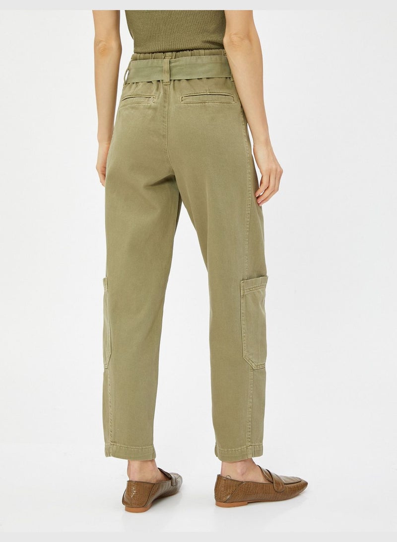 Belted Pocket Detail High Rise Cargo Pants