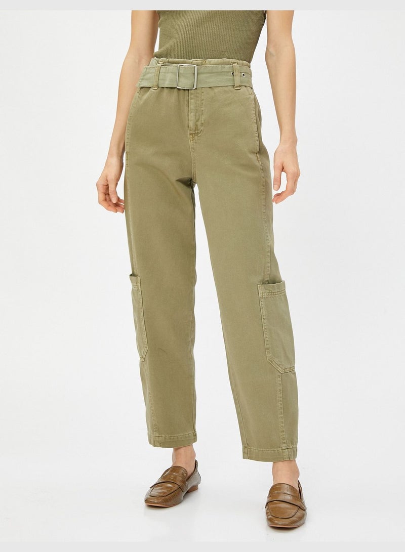 Belted Pocket Detail High Rise Cargo Pants