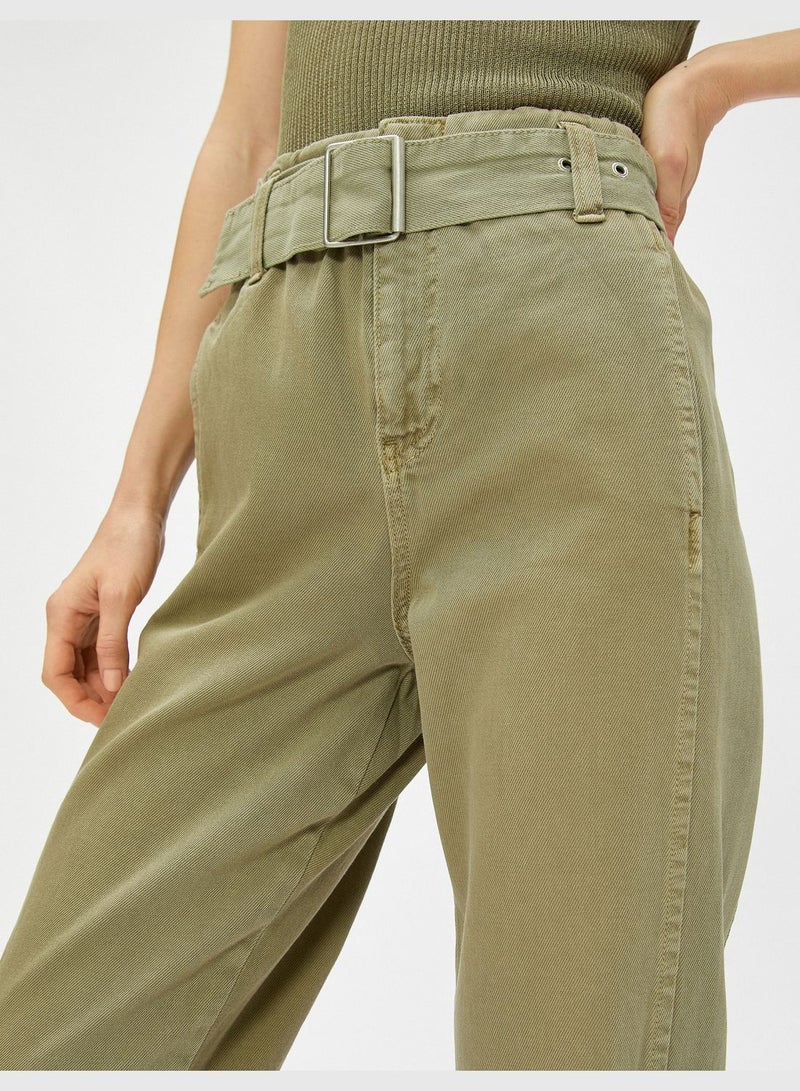 Belted Pocket Detail High Rise Cargo Pants