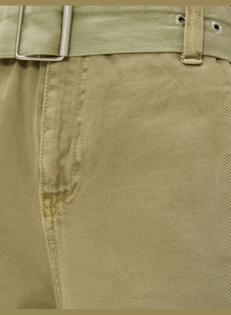 Belted Pocket Detail High Rise Cargo Pants