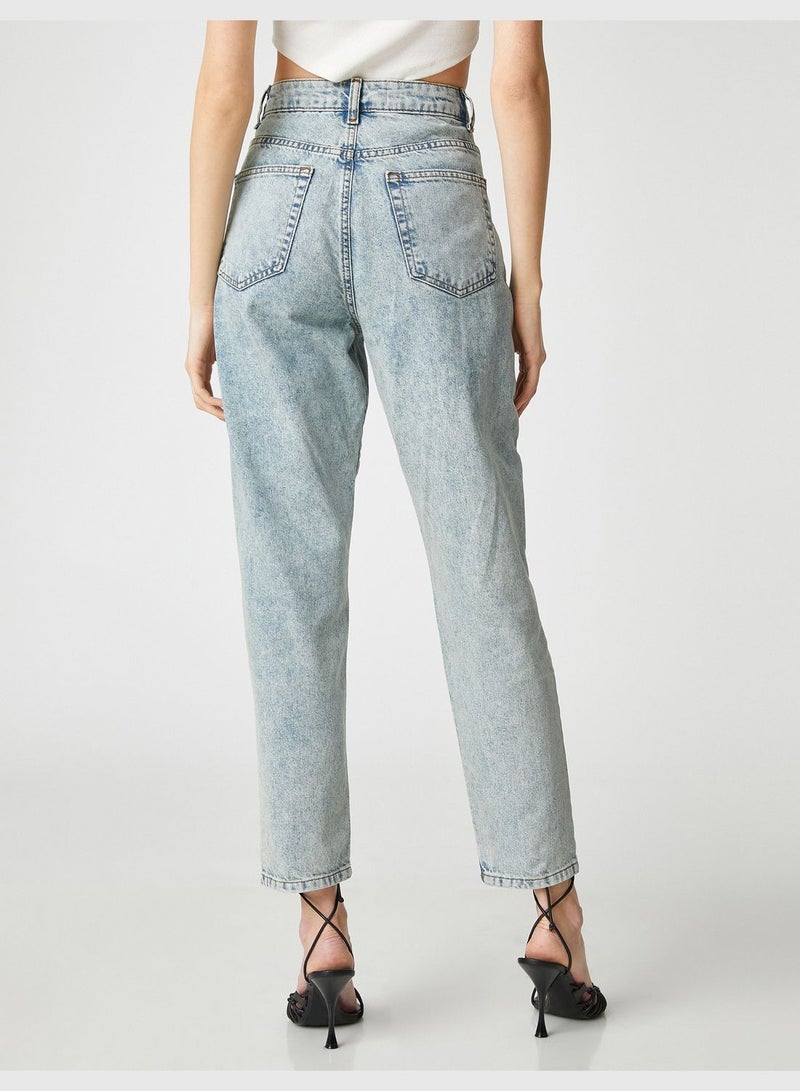 High Waist Relax Fit Slimmer Leg Denim Trousers - Mom Jeans