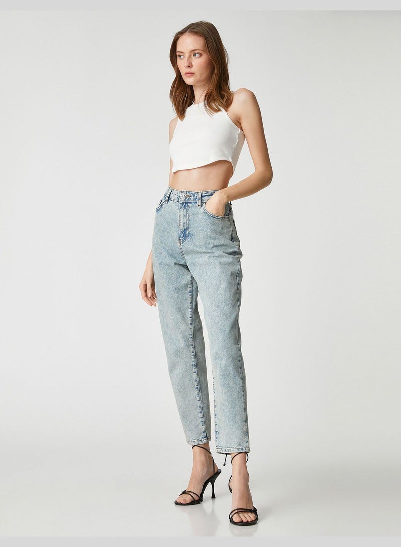 High Waist Relax Fit Slimmer Leg Denim Trousers - Mom Jeans