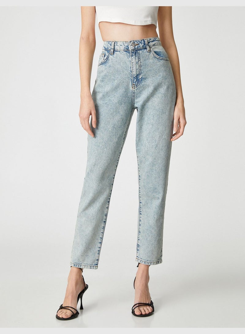 High Waist Relax Fit Slimmer Leg Denim Trousers - Mom Jeans