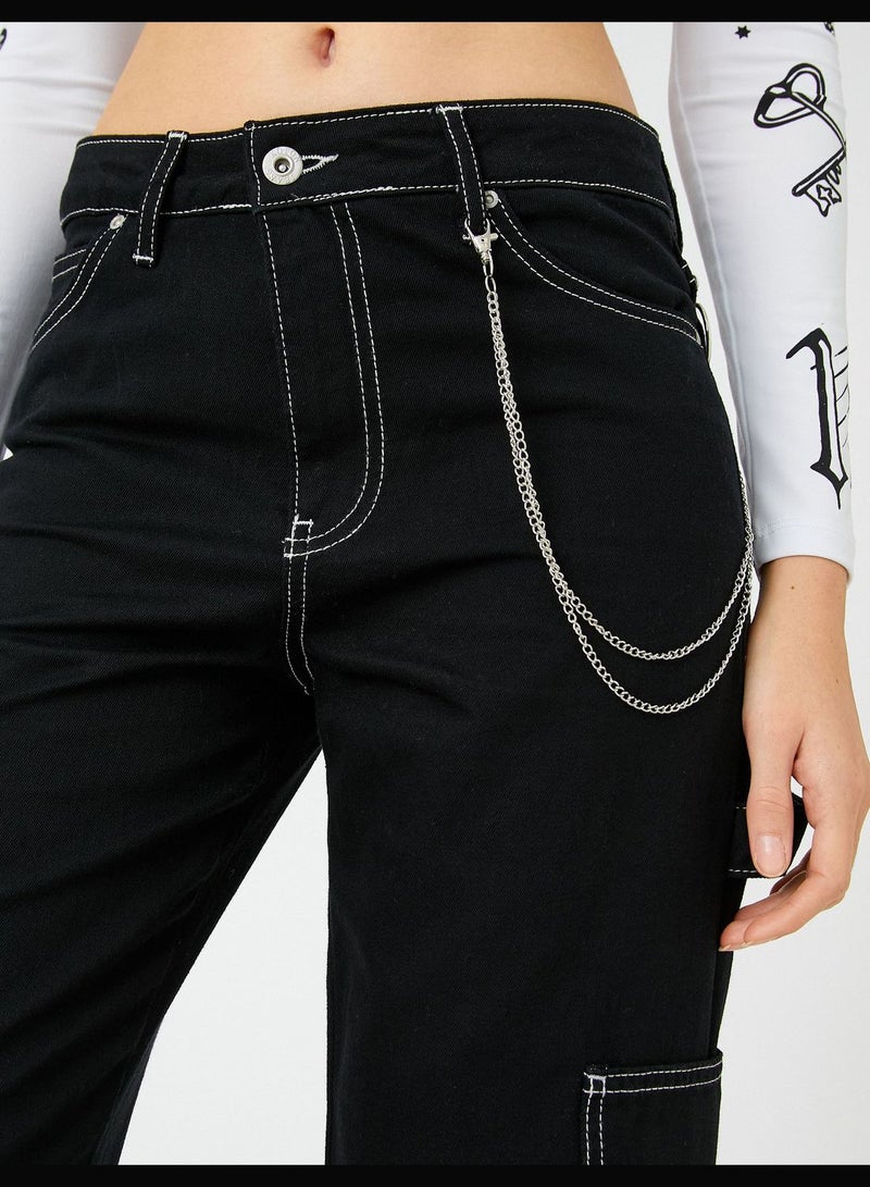 Cargo Trousers Straight Leg Chain Detail - Eve Jean