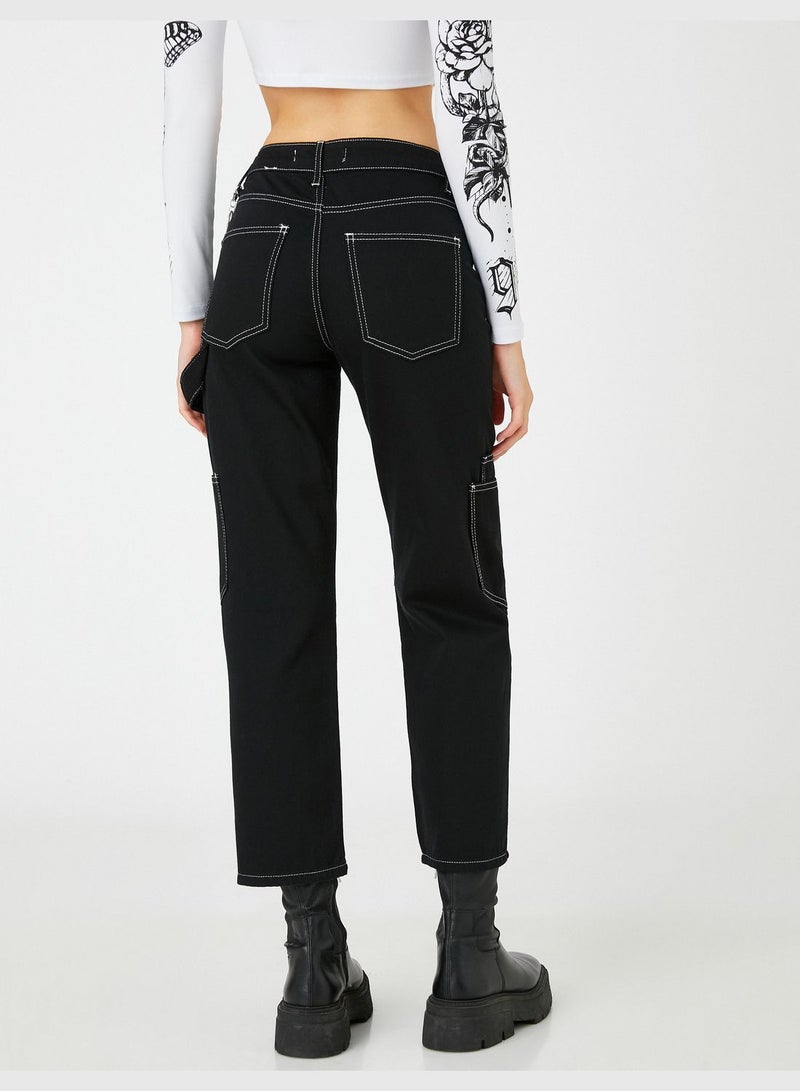 Cargo Trousers Straight Leg Chain Detail - Eve Jean