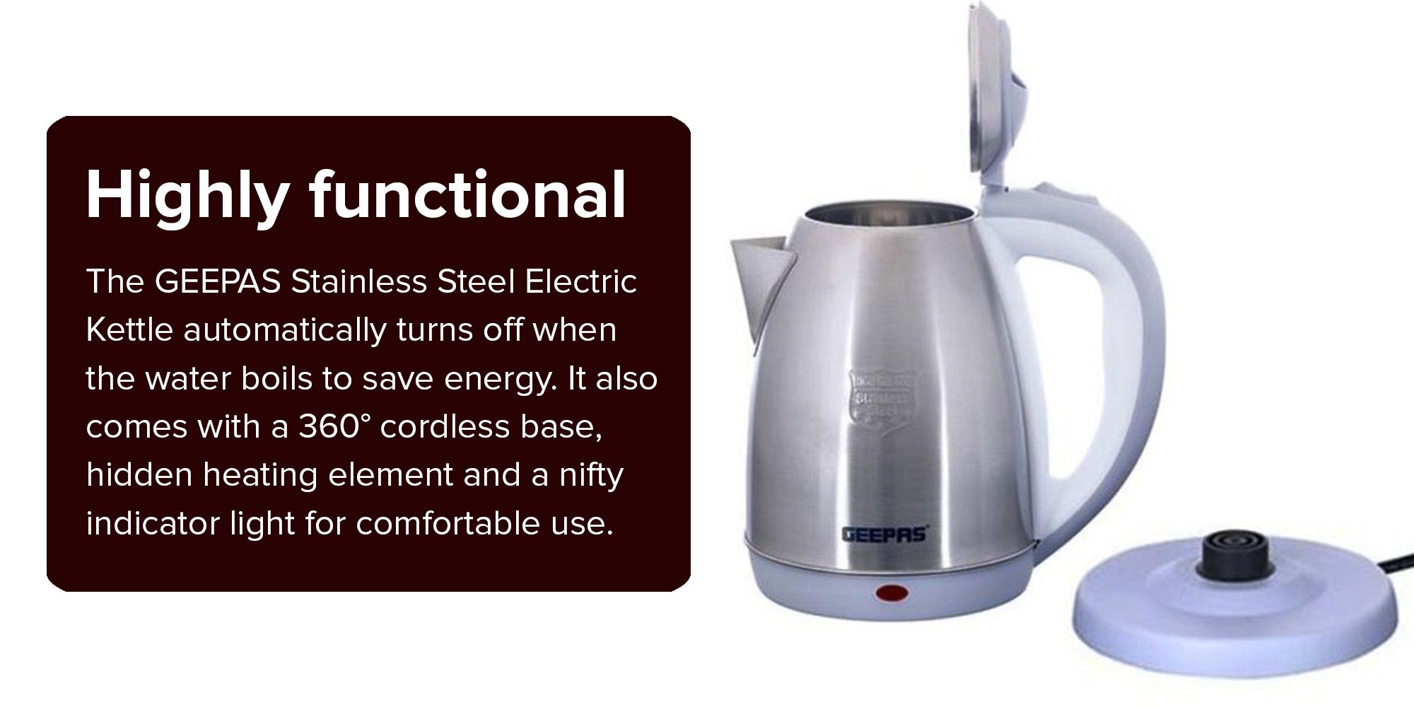 Stainless Steel Electric Kettle 1400W 1400.0 W GK5466 Silver/White/Purple