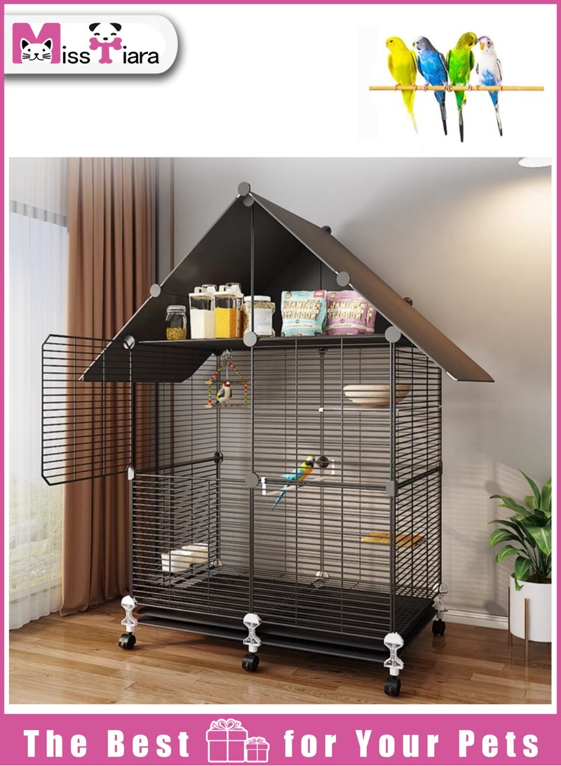 Bird Large Cage for Parakeets, Parrotlets, Cockatiels, Budgie Finch Lovebird Canary Pet Bird Accessories included Large space multiple birds fly freely with Storage design 74*37*117cm