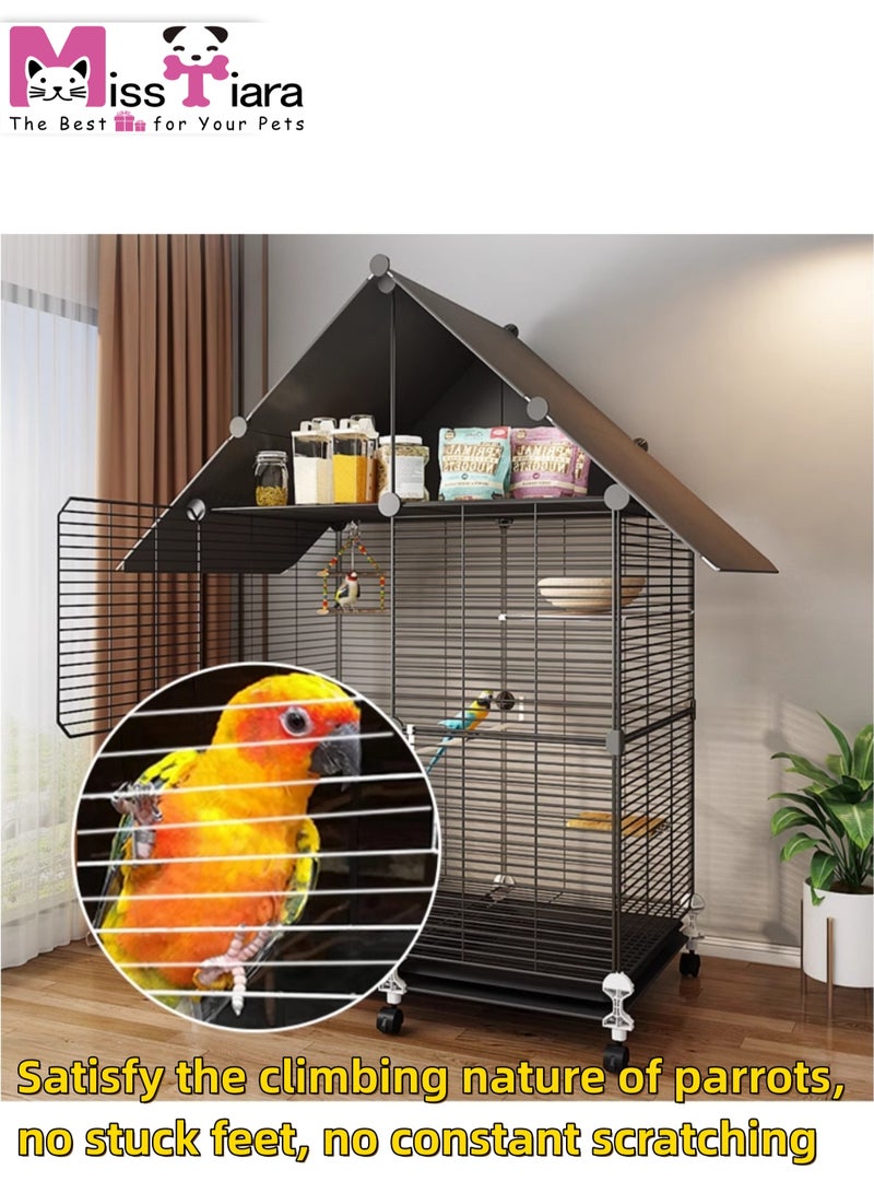 Bird Large Cage for Parakeets, Parrotlets, Cockatiels, Budgie Finch Lovebird Canary Pet Bird Accessories included Large space multiple birds fly freely with Storage design 74*37*117cm