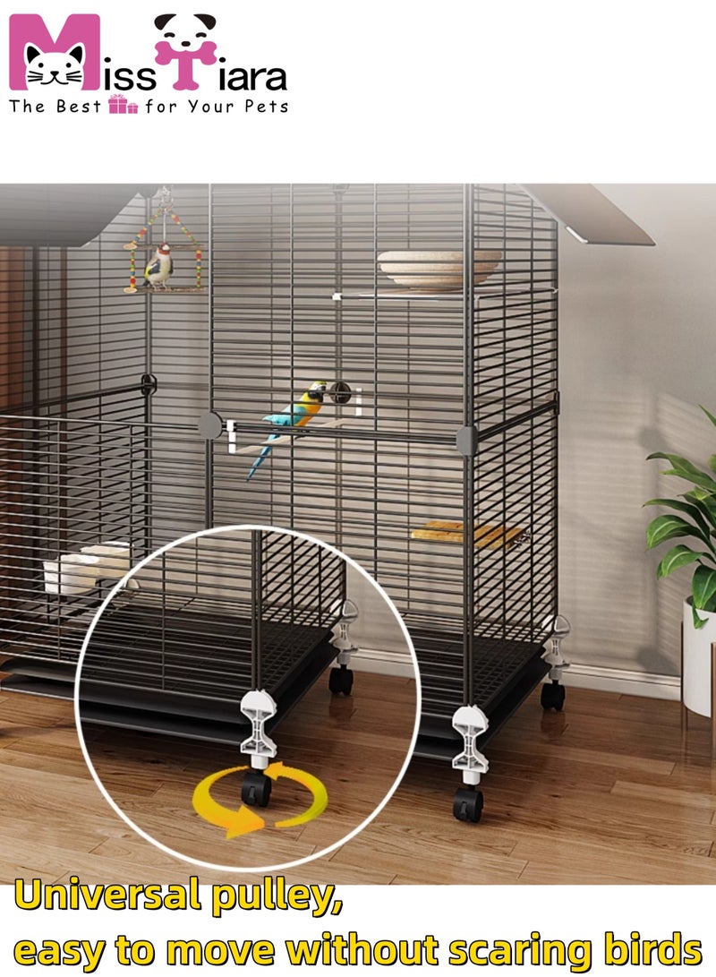 Bird Large Cage for Parakeets, Parrotlets, Cockatiels, Budgie Finch Lovebird Canary Pet Bird Accessories included Large space multiple birds fly freely with Storage design 74*37*117cm