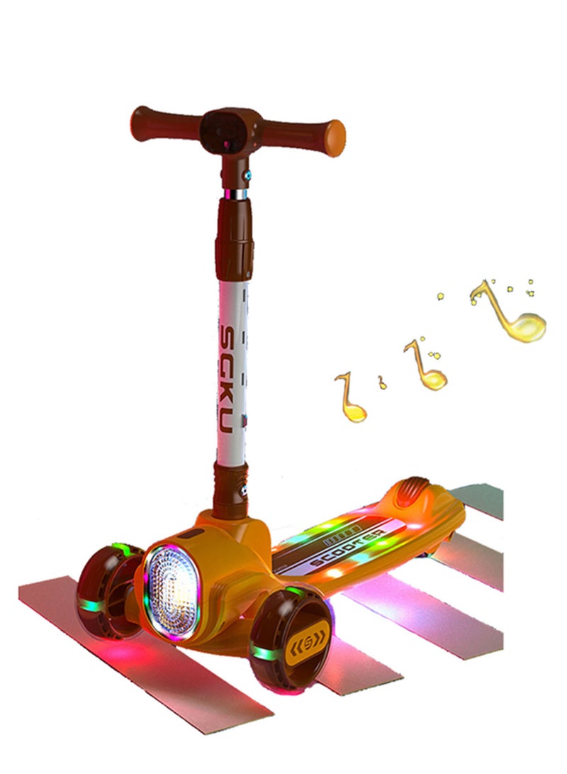 Kick Scooter Adjustable Height Adjustable Handlebar，Kids Scooter 3 Wheel with LED Lights，Suitable Kids Ages 2，Ages 6，Ages 8，Extra Wide Deck for Boys and Girls