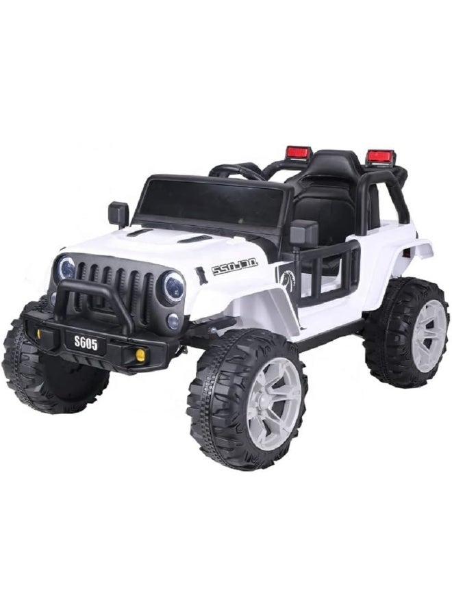 RBW TOYS - Power Electric 2023 QUAD 4X4 JEEP W/ LEATHER SEAT, PLASTIC TIRES, & REMOTE CONTROL S605 (WHITE) 120x64x47cm