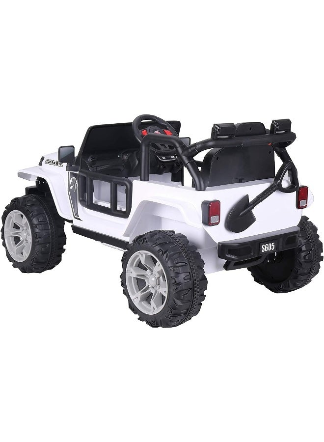 RBW TOYS - Power Electric 2023 QUAD 4X4 JEEP W/ LEATHER SEAT, PLASTIC TIRES, & REMOTE CONTROL S605 (WHITE) 120x64x47cm