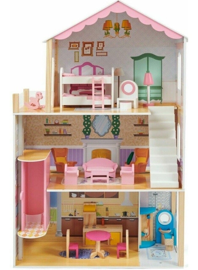 Dollhouse Dreamhouse Building Best Educational Toy for Children Kids Toy Educational Mansion Cottage with 16pcs Furnitures