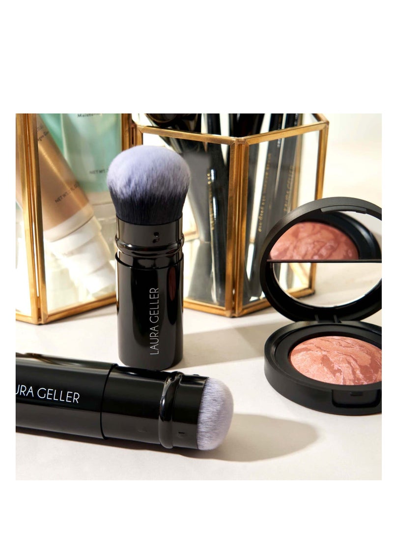 For LAURA GELLER Retractable Makeup Brush with Lid, Retractable Black Kabuki Brush, Suitable for Liquid, Cream and Powder Face Makeup