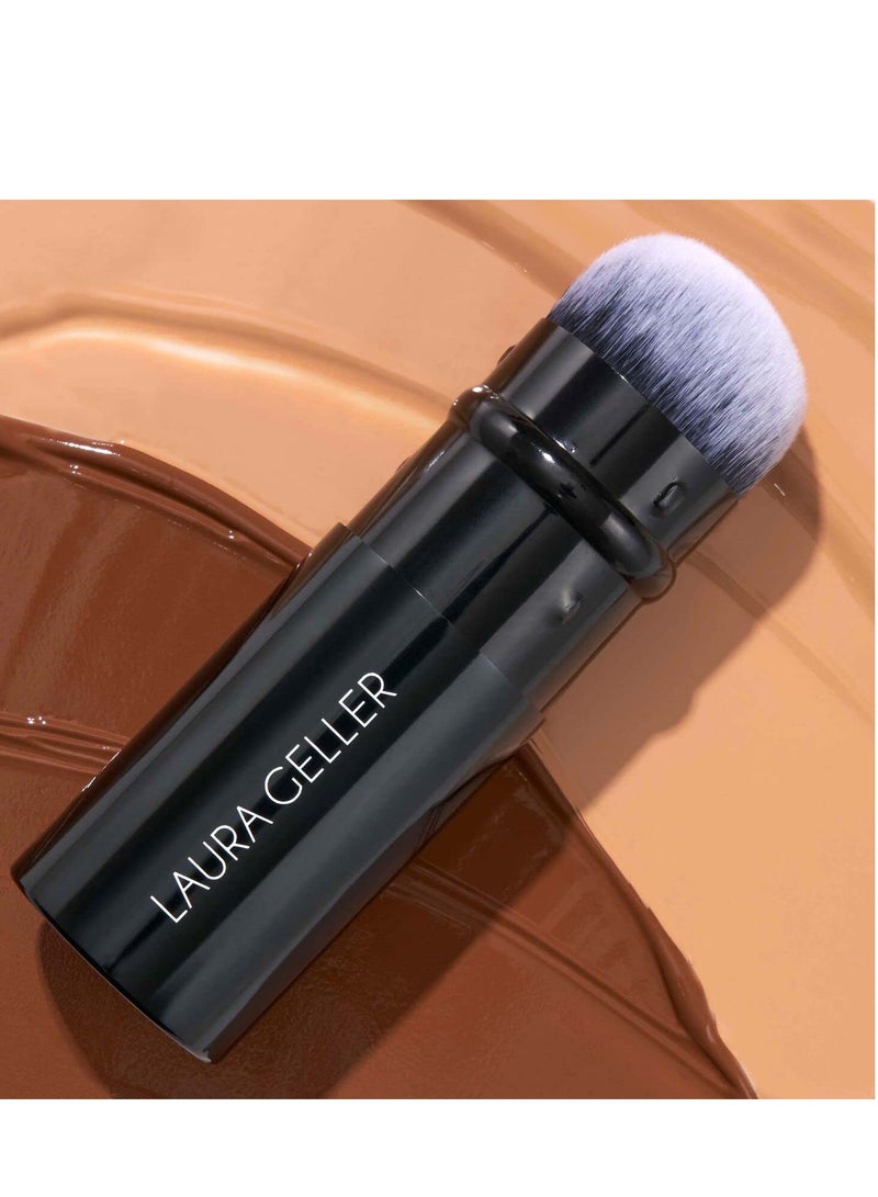 For LAURA GELLER Retractable Makeup Brush with Lid, Retractable Black Kabuki Brush, Suitable for Liquid, Cream and Powder Face Makeup