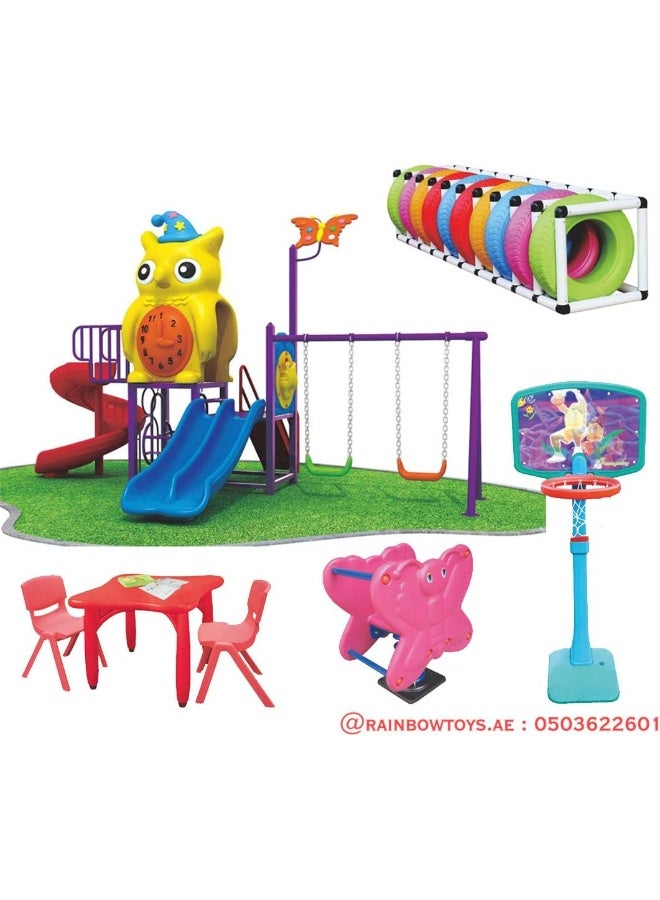 Rainbow Toys All In One Set Swings for kids & Slide for kids toys Offers, Outdoor Playground Equipment, Kids Playsets adventure. Play-Ground Toys Area Size 680x350x330cm.