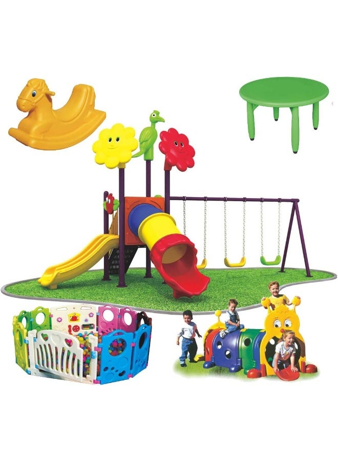 Rainbow Toys Outdoor Play Sets & Playground Equipment Games All In One Slide for kids and Swings for kids toys. Play-Ground Toys Area Size 630x430x330cm.