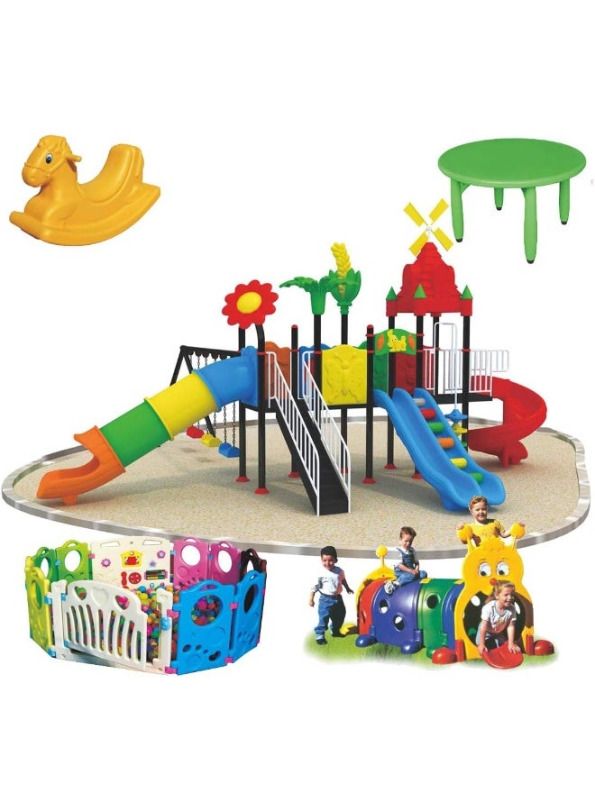 RBW TOYS Outdoor Play Sets & Playground Equipment Games All In One Slide for kids and Swings for kids toys. Play-Ground Toys Area Size 860x660x370cm.