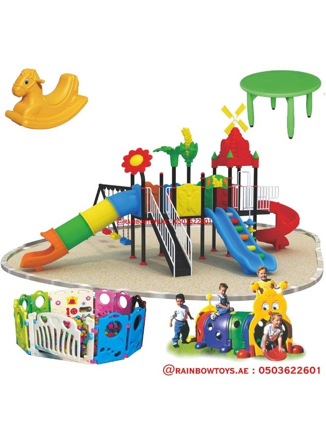 RBW TOYS Outdoor Play Sets & Playground Equipment Games All In One Slide for kids and Swings for kids toys. Play-Ground Toys Area Size 860x660x370cm.