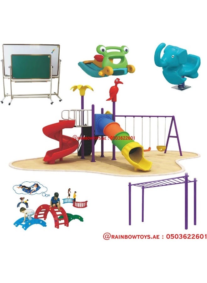 Rainbow Toys Outdoor Play Slide Swings All In One Set for kids Graden toys Best Birthday Gift, Outdoor Playground Equipment. Play-Ground Toys Area Size 630x500x330cm.