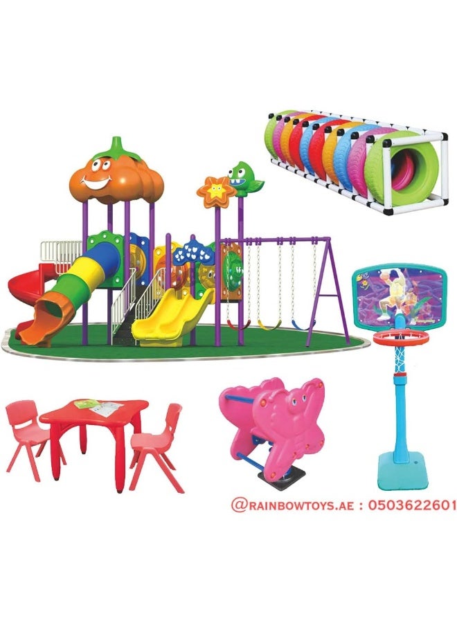 RBW TOYS All In One Set Swings for kids & Slide for kids toys Offers, Outdoor Playground Equipment, Kids Playsets adventure. Play-Ground Toys Area Size 780x450x350cm.