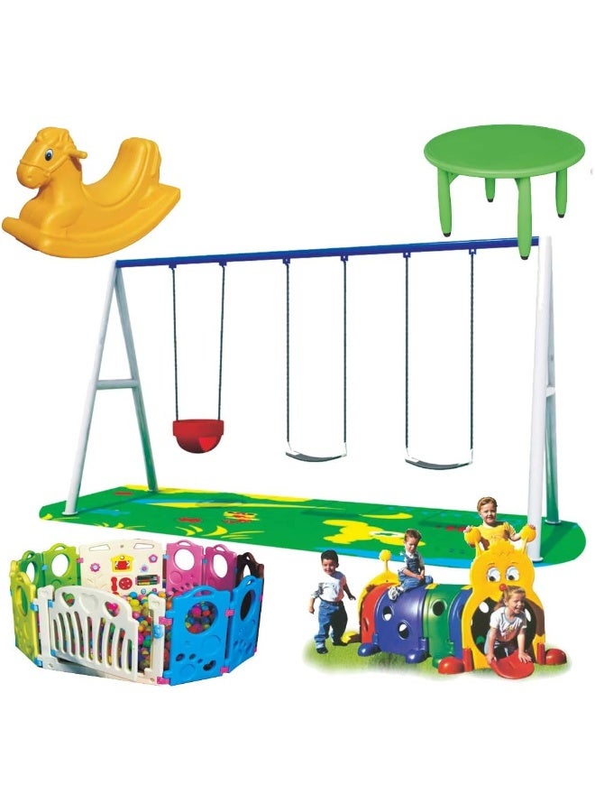 Rainbow Toys Outdoor Play Sets & Playground Equipment Games All In One Slide for kids and Swings for kids toys. Play-Ground Toys Area Size 400x180x230cm.