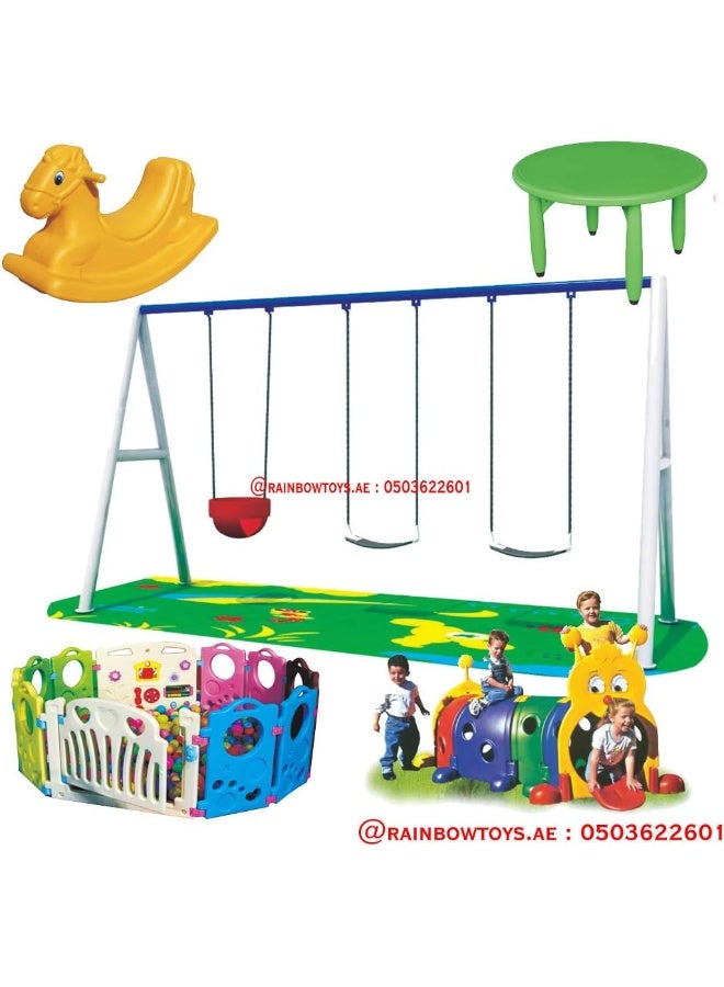 Rainbow Toys Outdoor Play Sets & Playground Equipment Games All In One Slide for kids and Swings for kids toys. Play-Ground Toys Area Size 400x180x230cm.