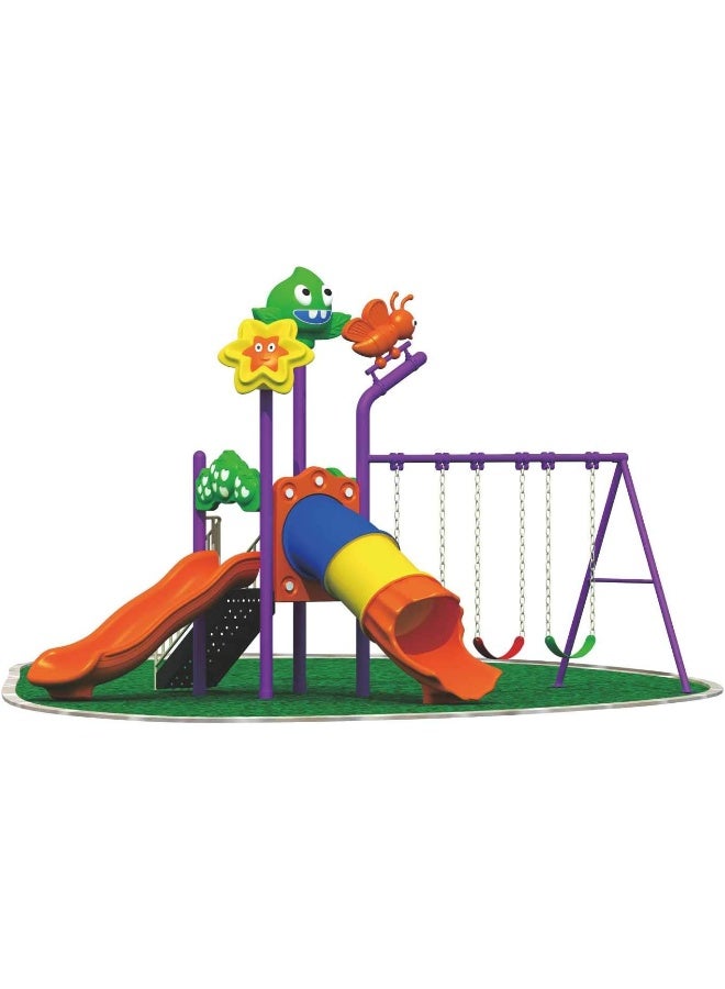 RBW TOYS Villa Garden Playground Toys 5 in 1 Amusement set with 1 Single Straight Slide, 1 Tunnel Tube Slide and 3 Swing Seat Set