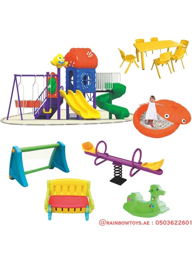 RBW TOYS Kids Play Sets & Playground Equipment All In One Slide for kids and Swings for kids toys. Play-Ground Toys Area Size 700x380x310cm.