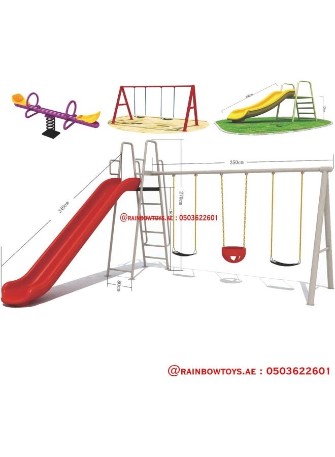 Rainbow Toys Backyard Play-Ground Equipments. All in One Outdoor Games. Play-Ground Toys Area Size 530x445x300cm