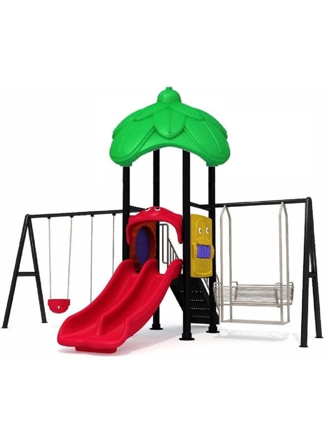 RBW TOYS Outdoor Play Swings and Slide with 1 Family Swing Chair for 4 kids, Double Slide & 2 kids swing seat set