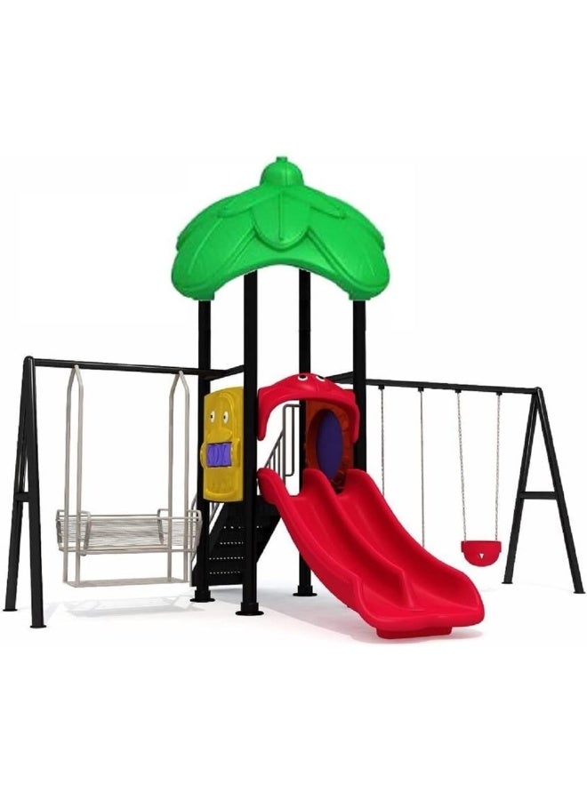 RBW TOYS Outdoor Play Swings and Slide with 1 Family Swing Chair for 4 kids, Double Slide & 2 kids swing seat set