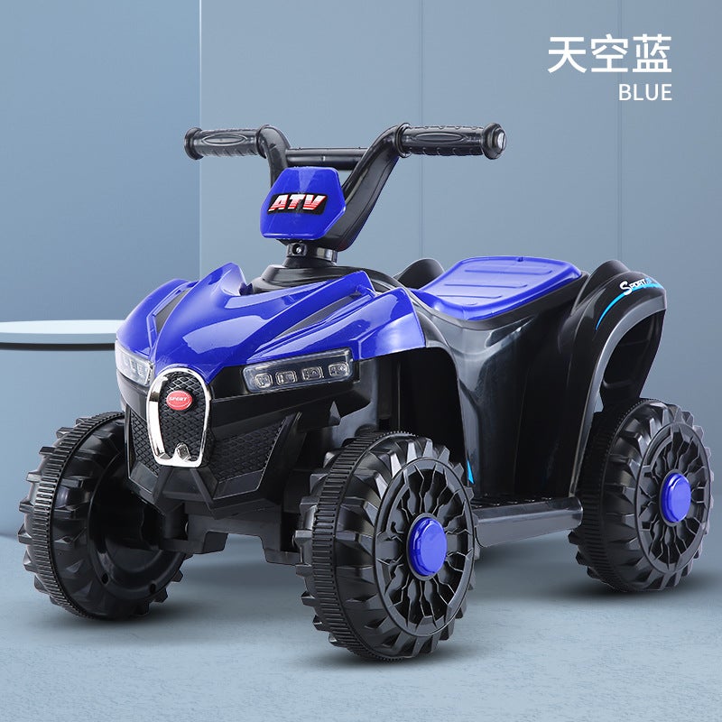 Childrens electric car four-wheel ATV can sit on childrens self-driving rechargeable stroller light music motorcycle Sky Blue