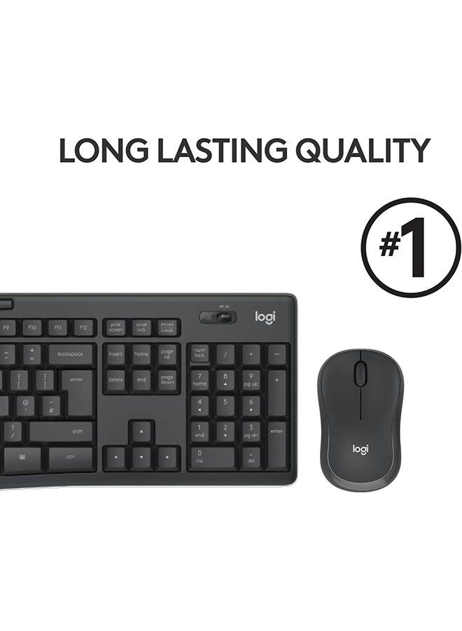 Logitech MK295 Silent Wireless Mouse & Keyboard Combo with SilentTouch Technology, Full Numpad, Advanced Optical Tracking, Lag-Free Wireless, 90% Less Noise, AR Keyboard - Graphite