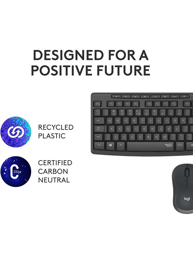 Logitech MK295 Silent Wireless Mouse & Keyboard Combo with SilentTouch Technology, Full Numpad, Advanced Optical Tracking, Lag-Free Wireless, 90% Less Noise, AR Keyboard - Graphite