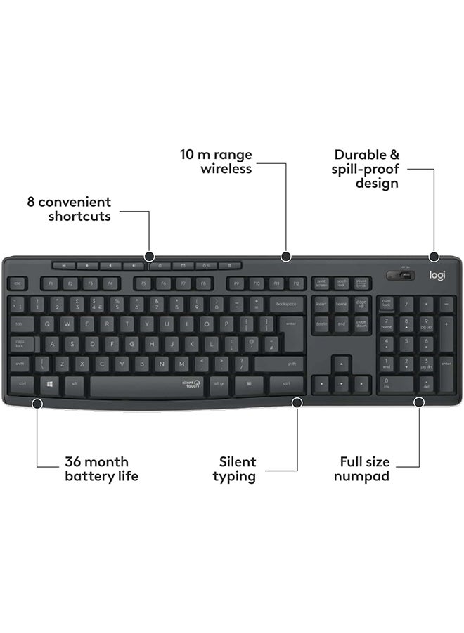 Logitech MK295 Silent Wireless Mouse & Keyboard Combo with SilentTouch Technology, Full Numpad, Advanced Optical Tracking, Lag-Free Wireless, 90% Less Noise, AR Keyboard - Graphite