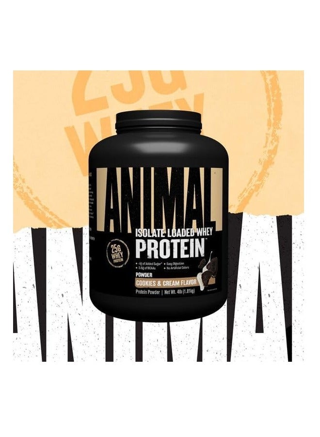 Animal Whey Isolate Protein Powder - Loaded for Pre & Post Workout Muscle Builder and Recovery with Digestive Enzymes for Men & Women - 25g Protein, Great Taste, Low Sugar - Cookies & Cream 4 lbs