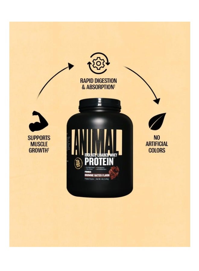 Animal Whey Isolate Whey Protein Powder – Isolate Loaded for Post Workout and Recovery – Low Sugar with Highly Digestible Whey Isolate Protein - Brownie Batter - 4 Pounds